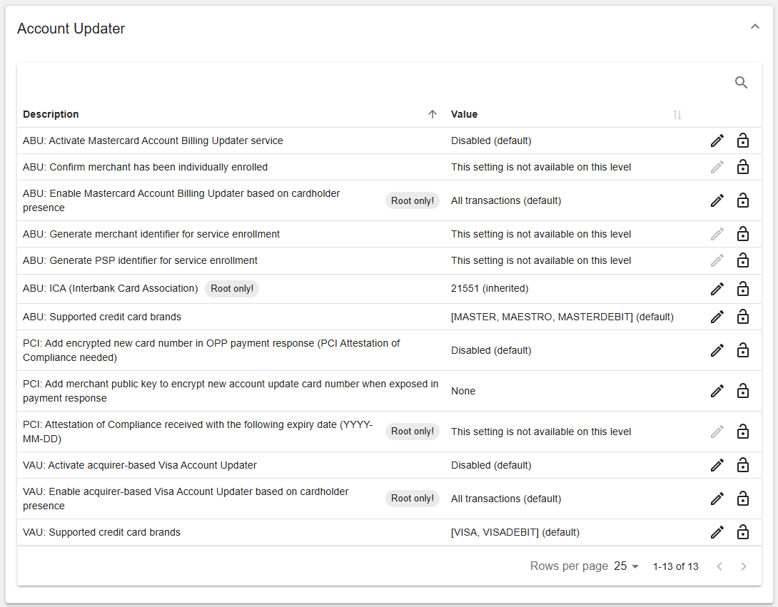 Account Updater section