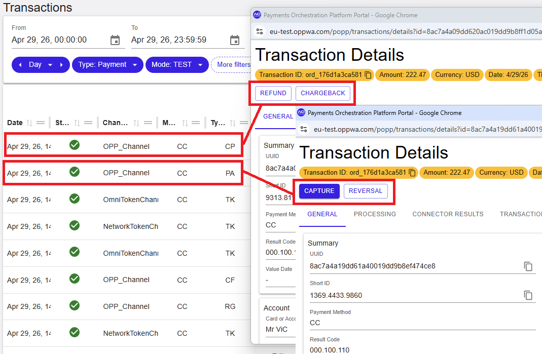 Back Office Operations in Transaction Details